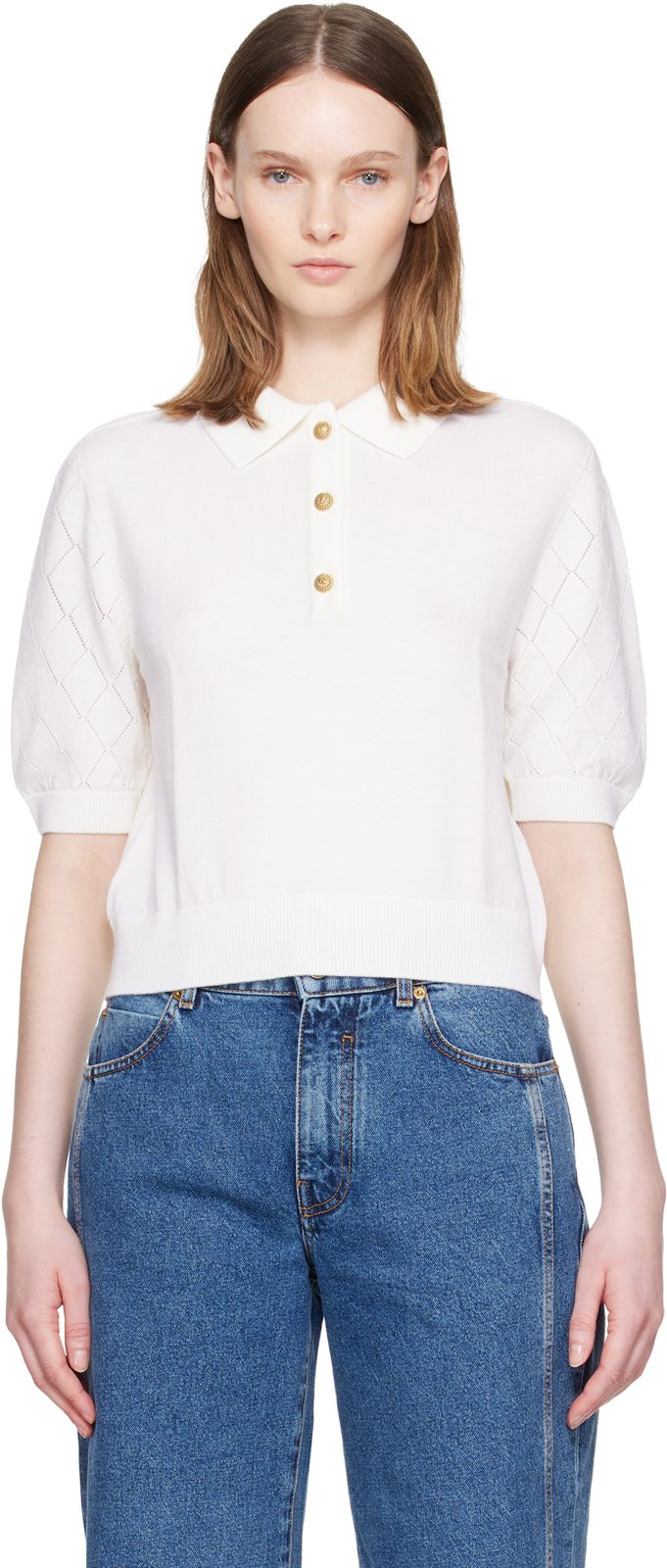 White 3-Button Quilted Polo 262251F108001