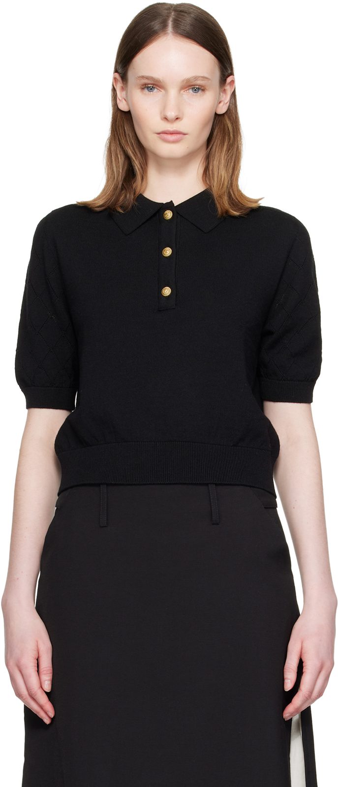 Black 3-Button Wool Polo 262251F108000