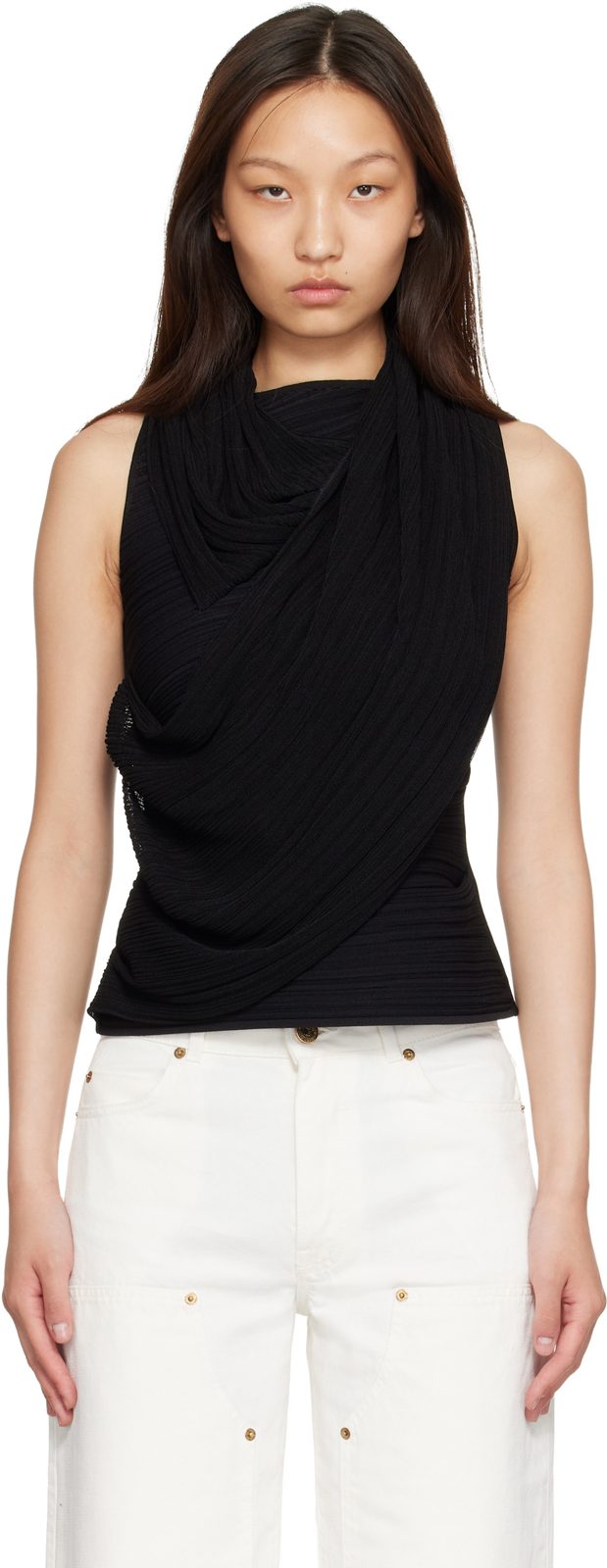 Black One Shoulder Top 262251F110000