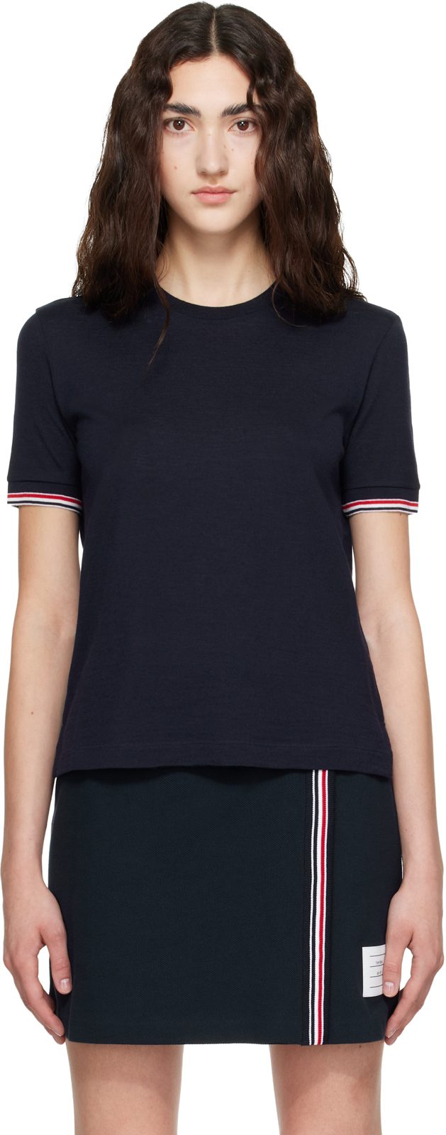 Navy Rib Cuff RWB Tipping Wool Jersey T-shirt 262381F110002