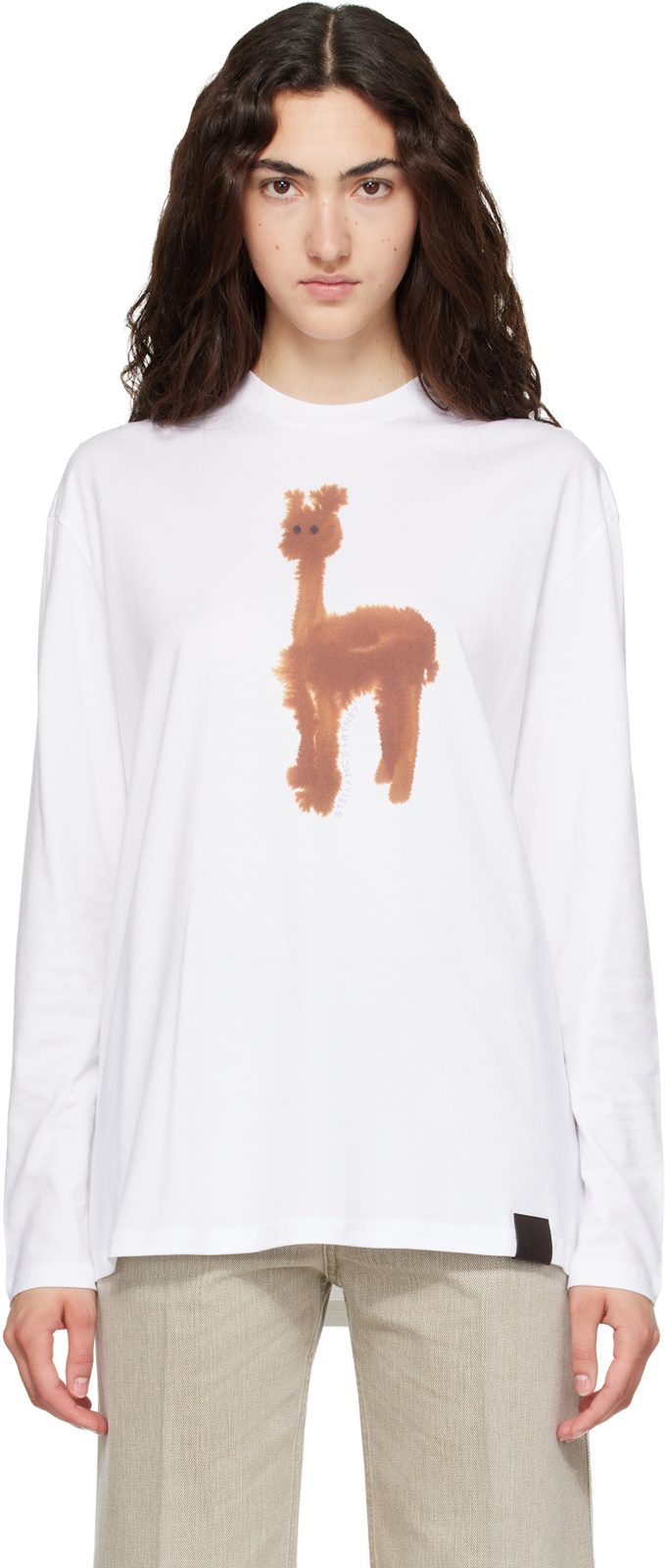 White Watercolour Alpaca Long Sleeve Cotton T-shirt 262471F110001