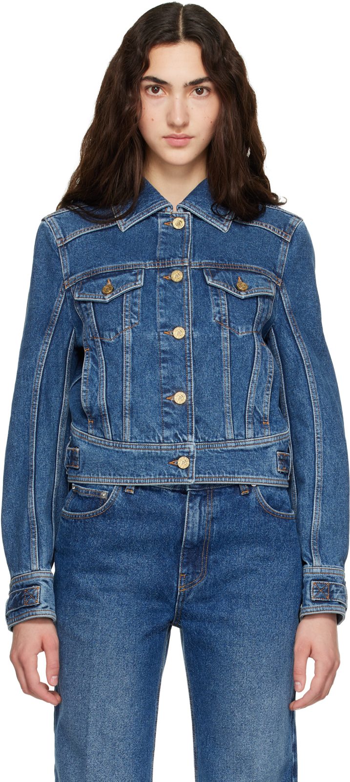 Blue Cropped Denim Jacket 262251F060000