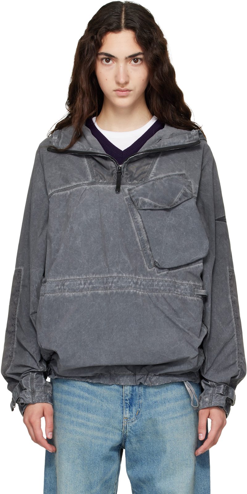 Gray Q100035 Uneven Smerigliato & Canvas Anorak 262828F063000