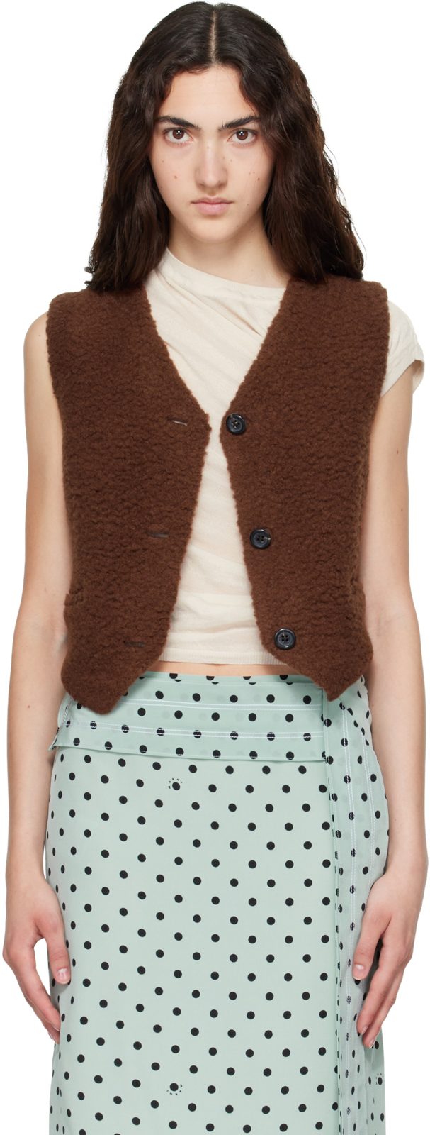 Marni Brown Curly Wool Vest 262379F068001