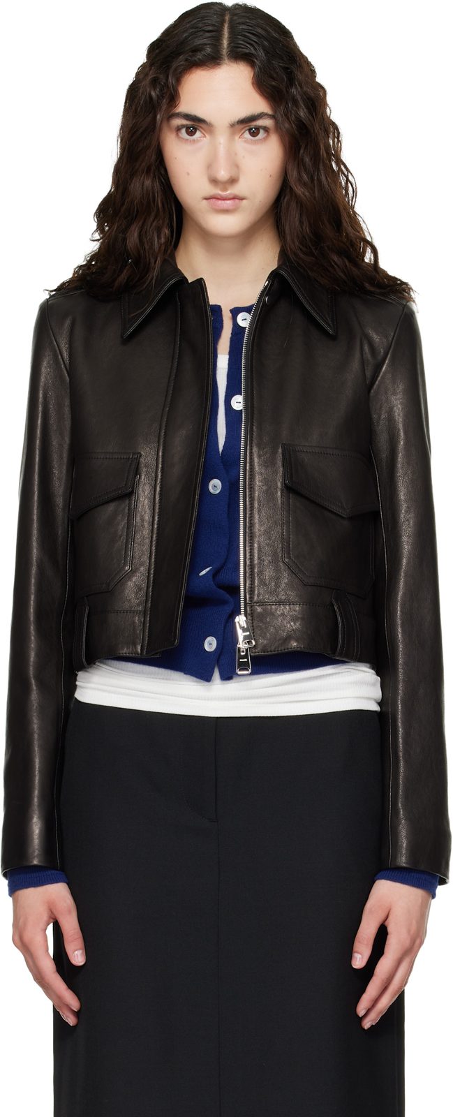 Black Cordelia Leather Jacket 262914F064001
