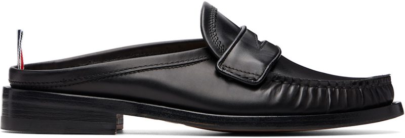 Black Calf Leather Sole Pleated Varsity Slip-on Loafers 262381F121001