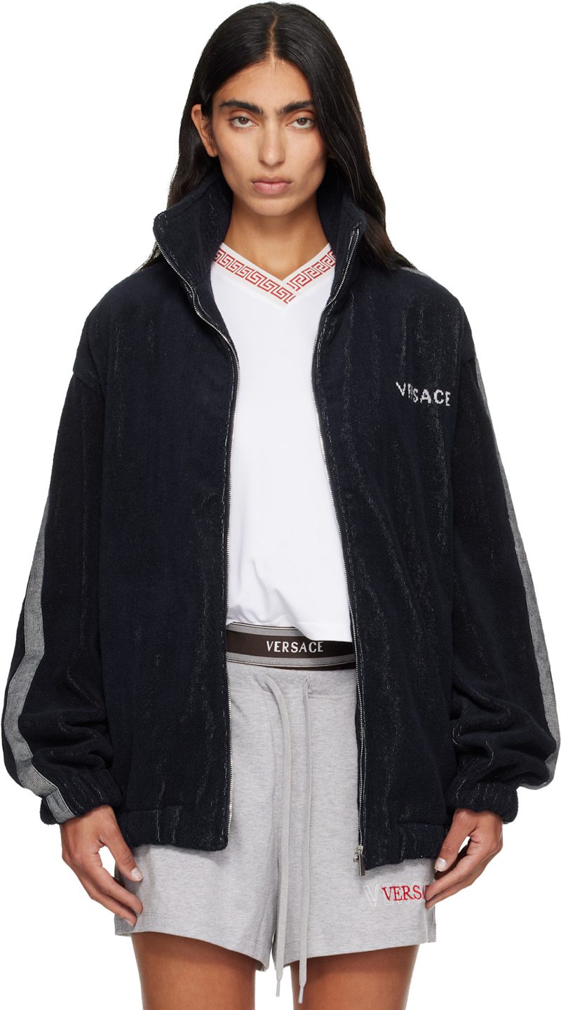 Navy Cotton-Terry Jacquard Zip Jacket 262404F097000
