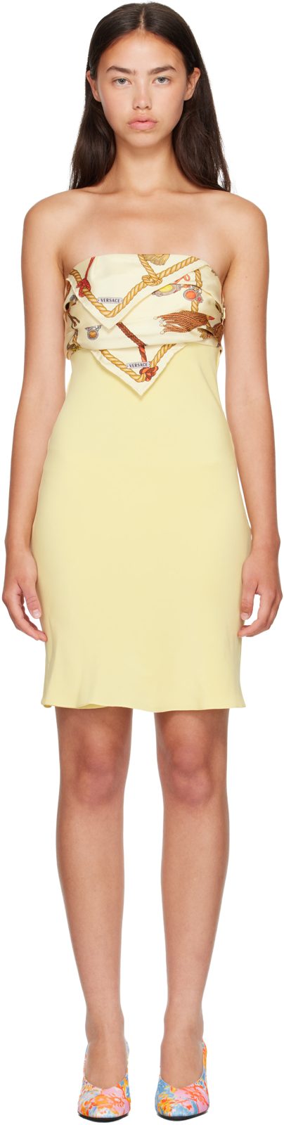 Yellow Silk Crepe Marocaine Strapless Minidress 262404F052002