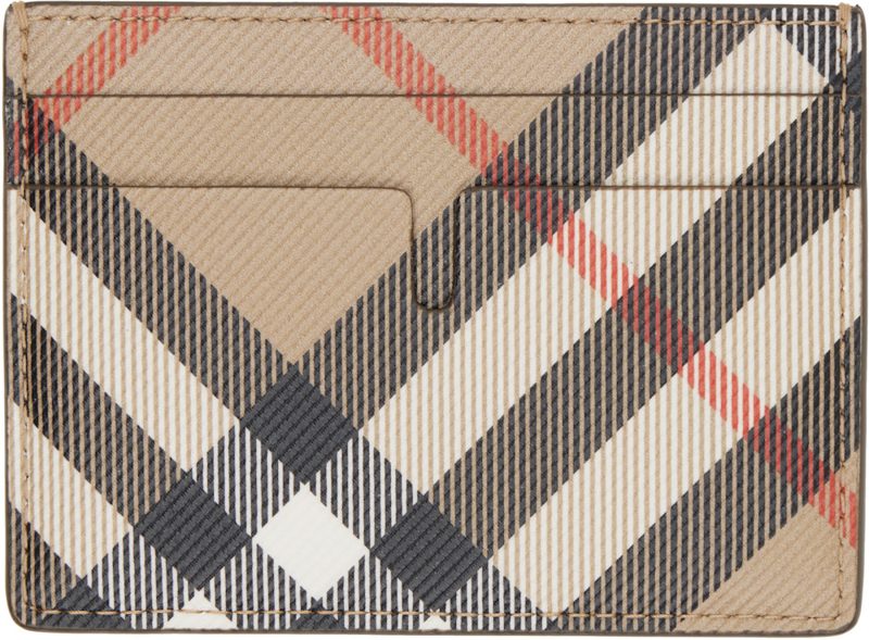 Beige Check Card Holder 262376M163006