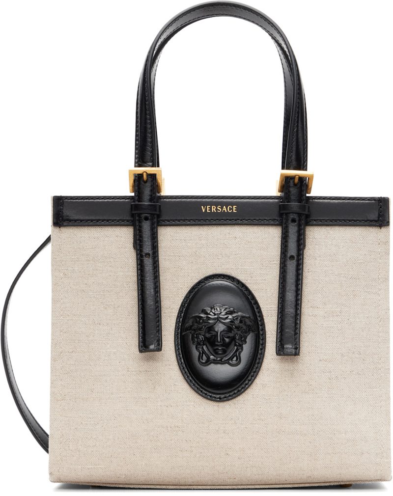 Beige & Black Riviere Mini Canvas Tote 262404F049000