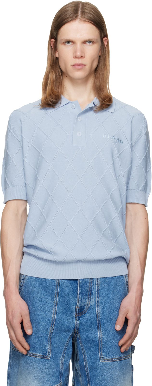 Blue Vintage Knit Polo 262251M212009