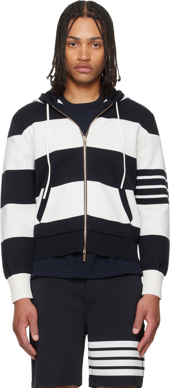 Navy & White Hector 4-Bar Rugby Hoodie 262381M202000