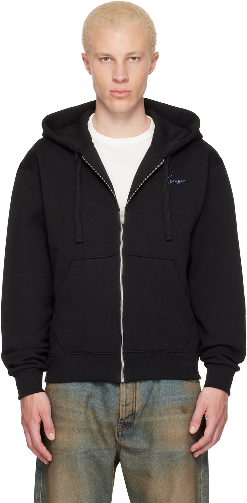 Black [겐조] Paris Signature Embroidered Zip Hoodie 262387M202001