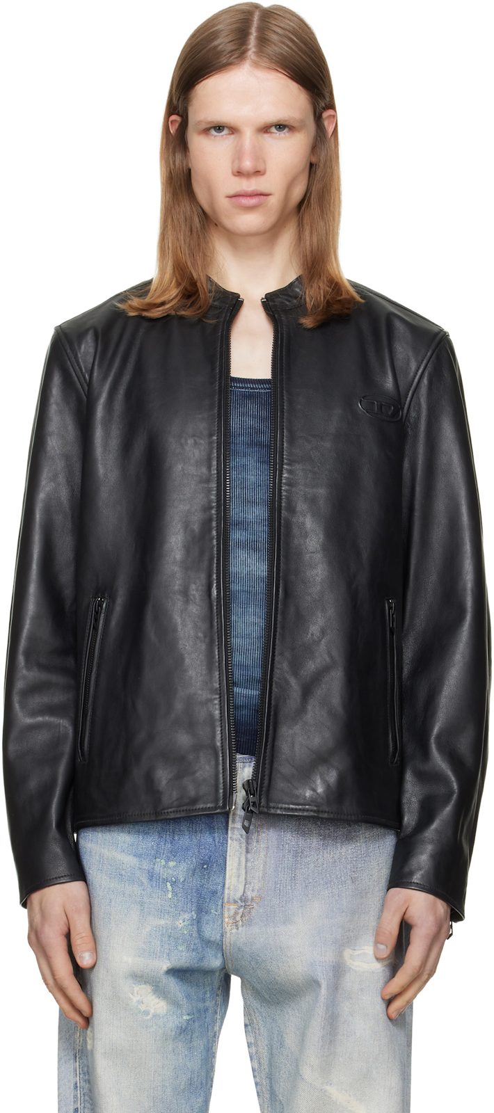 Black L-Tad-Wrd Leather Jacket 262001M181009