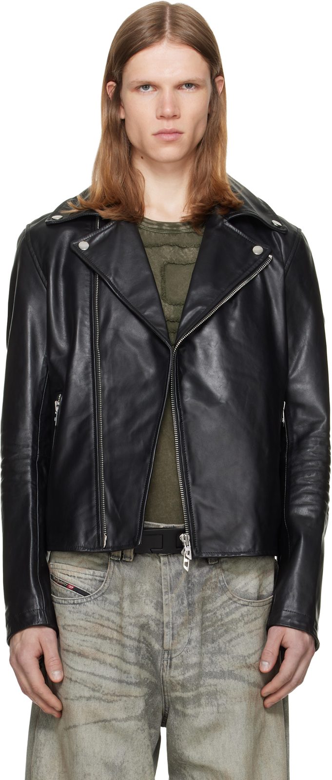 Black L-Eo-Wrd Leather Jacket 262001M181007