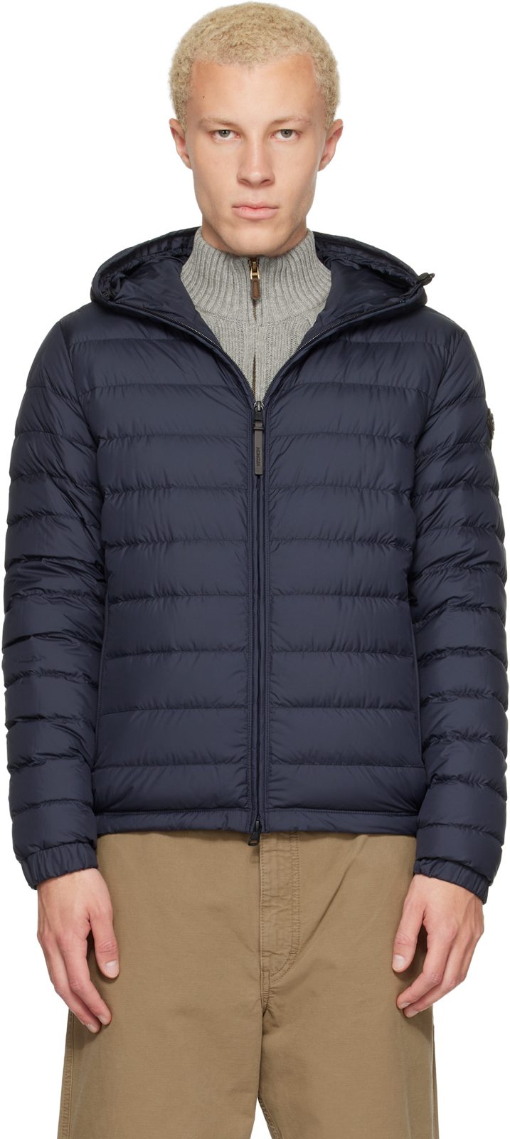 Navy Solienn Hooded Short Down Jacket 262111M178007