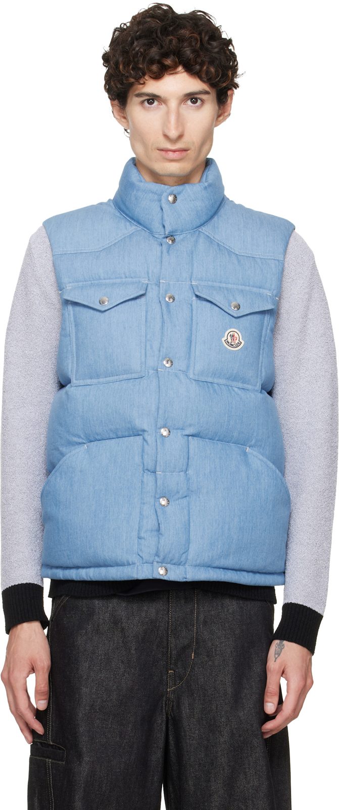 Blue Ervional Denim Down Vest 262111M178019