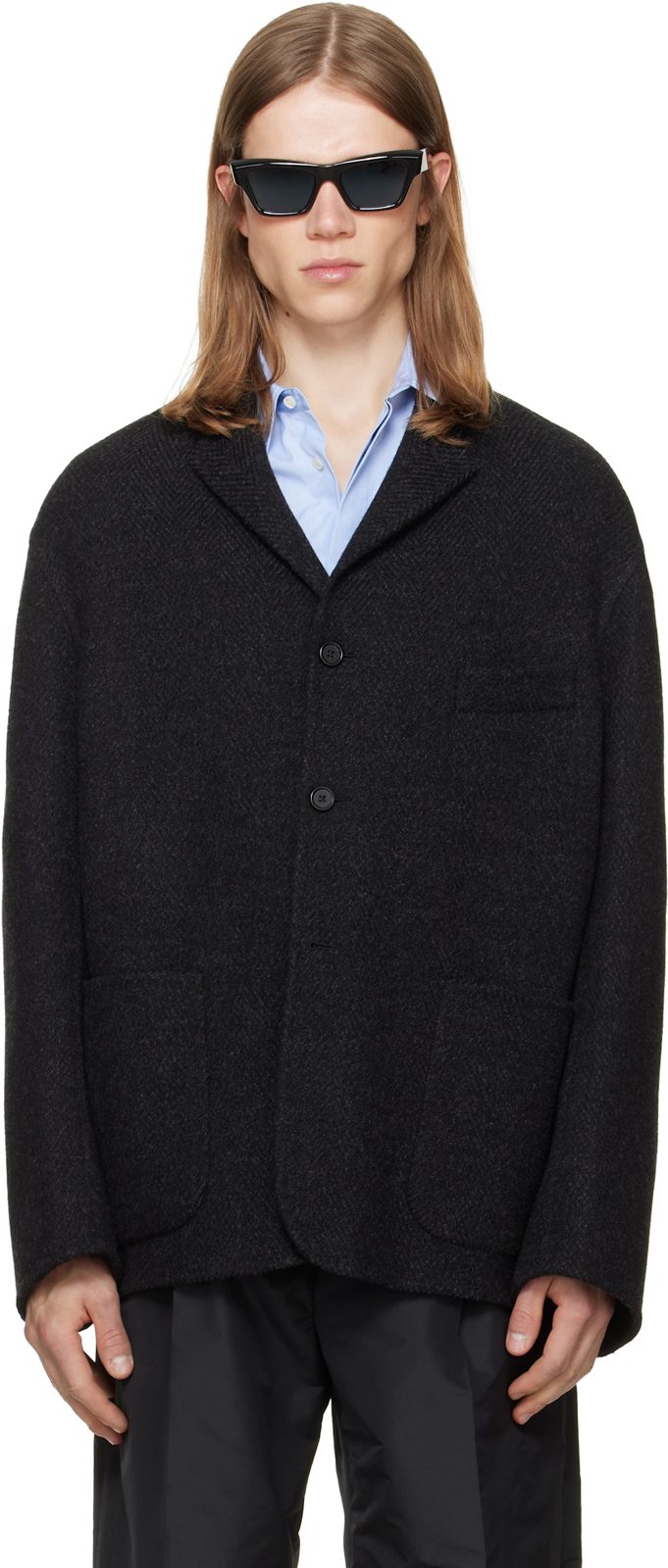 Gray Wool Chevron Jacket 262249M176001
