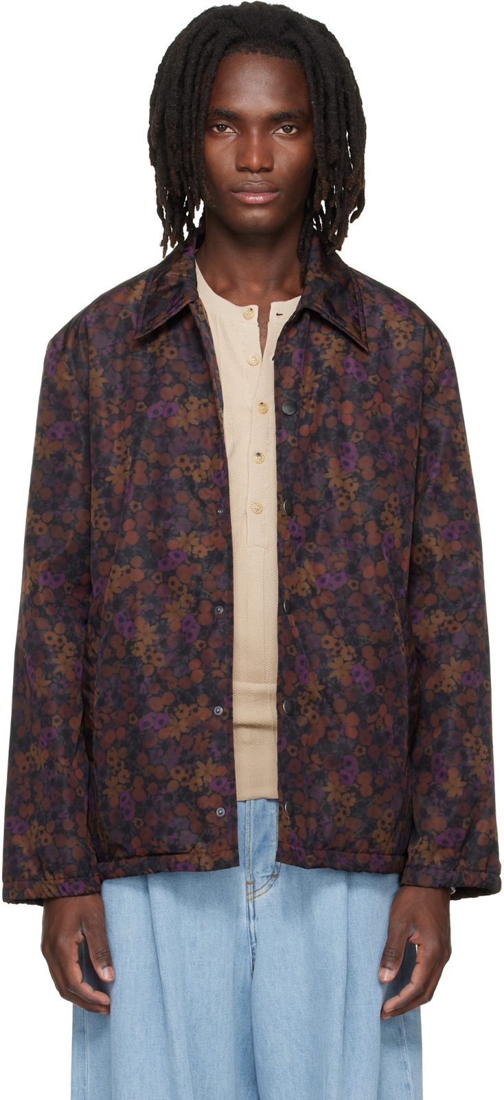 Brown & Purple Floral Jacket 262358M180008