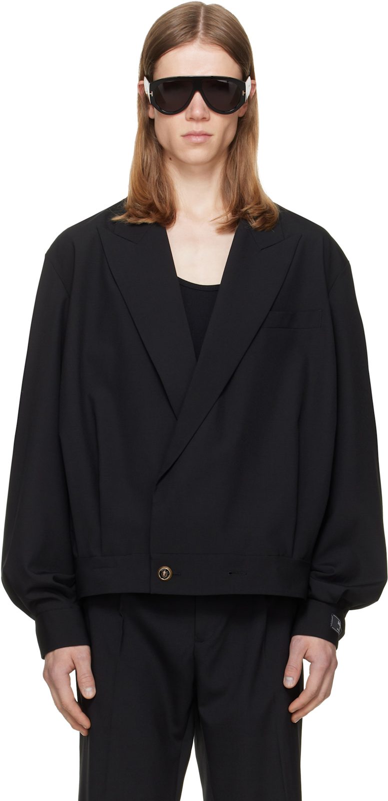 Black Wool 2-Button Jacket 262251M180000