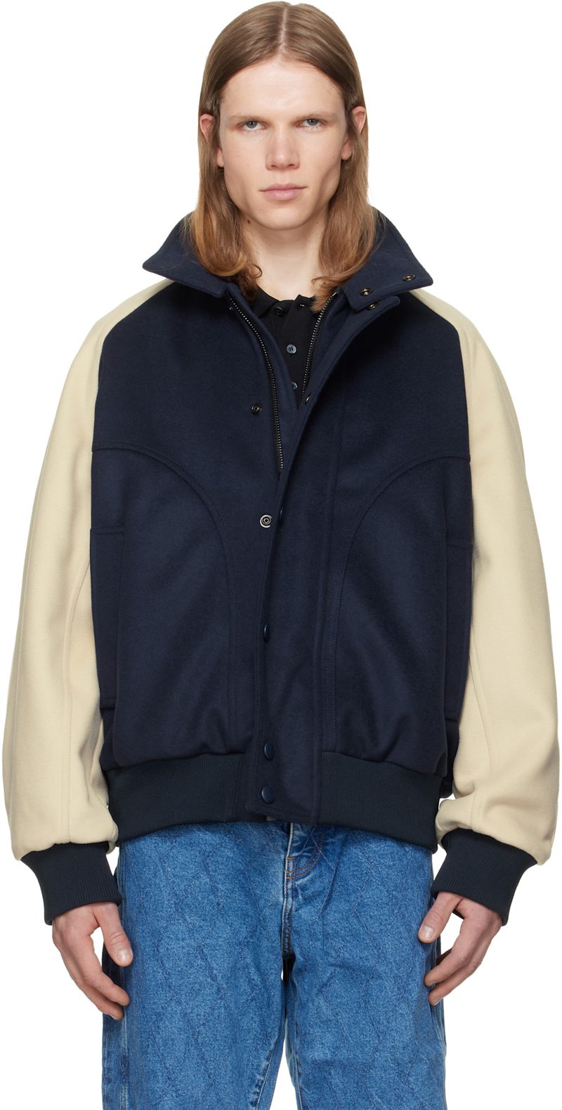 Navy & [오프화이트] Vintage Wool Bicolor Bomber Jacket 262251M175001