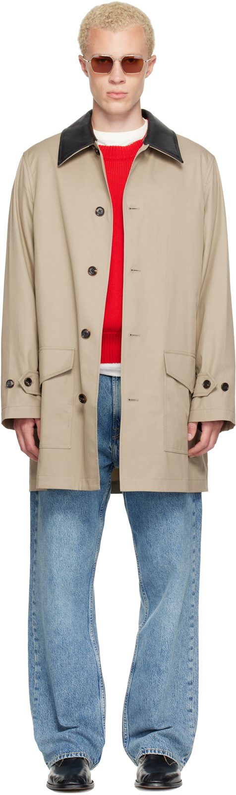 Beige Mid-Length Leather Collar Meadowbank Car Coat 262376M184001