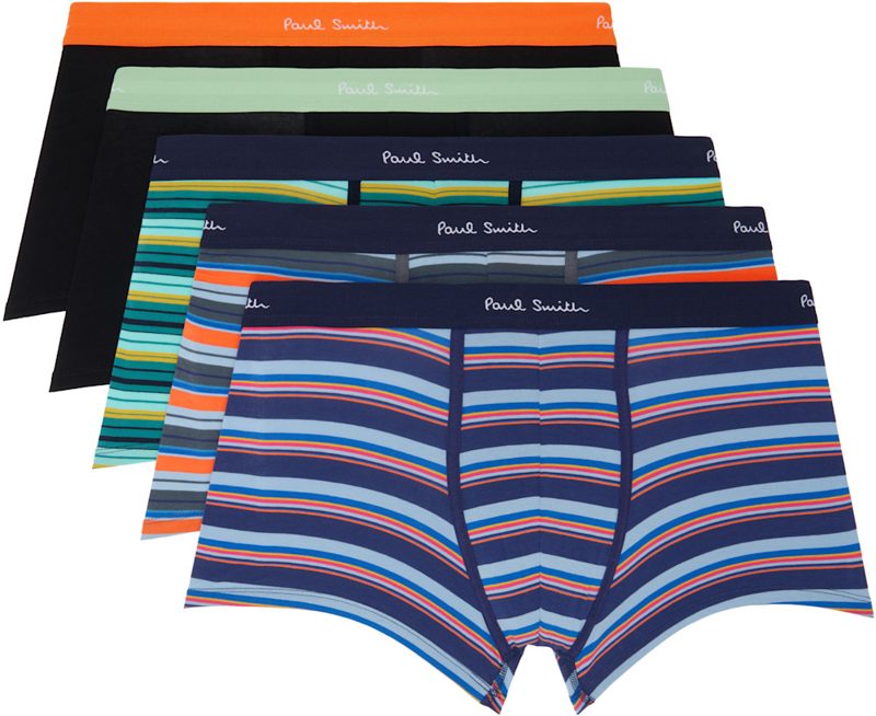 Paul Smith Five-Pack Multicolor Stripe & Plain Briefs 262260M217000