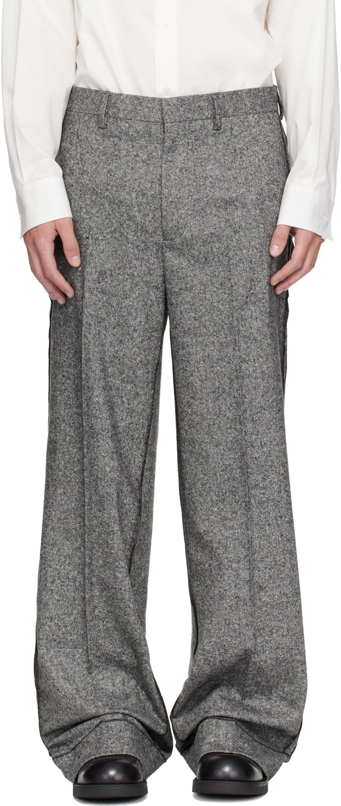 Gray Exposed Seam Wool Trousers 262188M191010