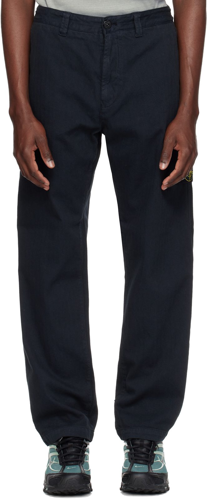 Navy 3100052 Cotton Herringbone Trousers 262828M191005