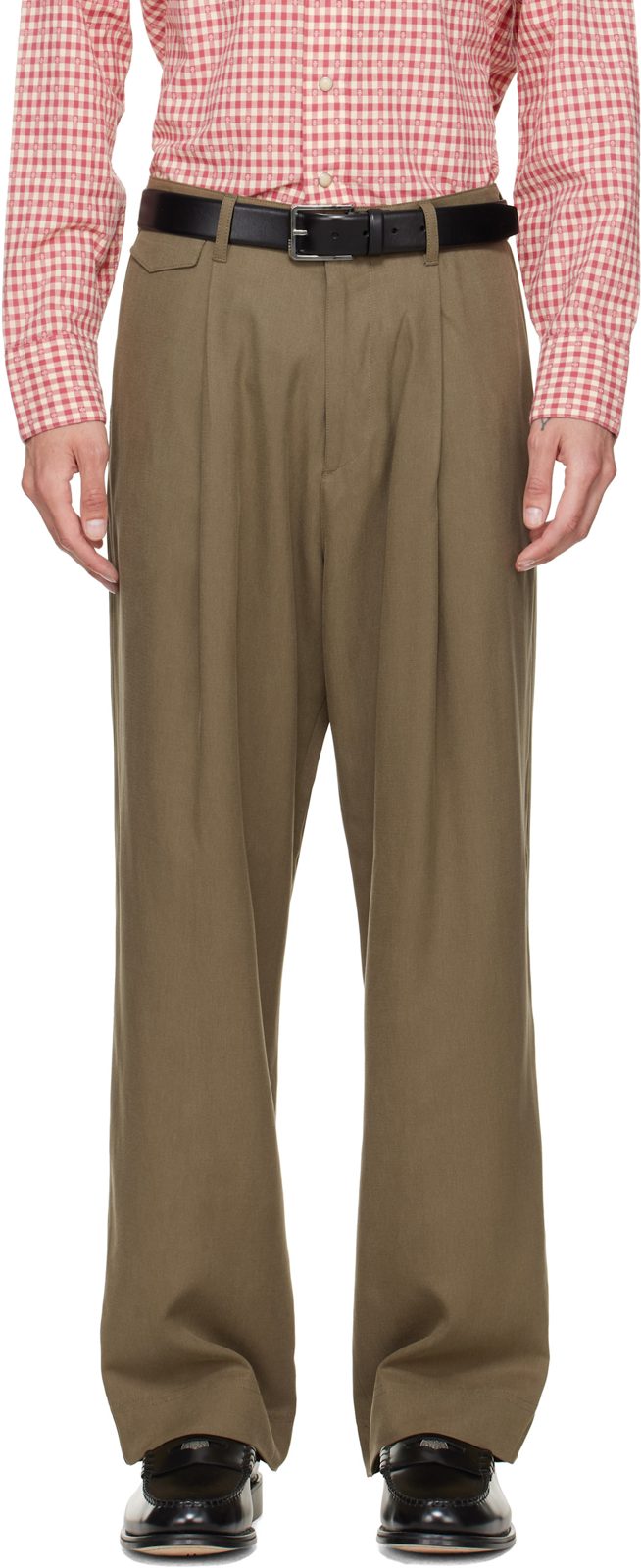 Paul Smith Khaki Relaxed-fit Pleated Lyocell Trousers 262260M191000