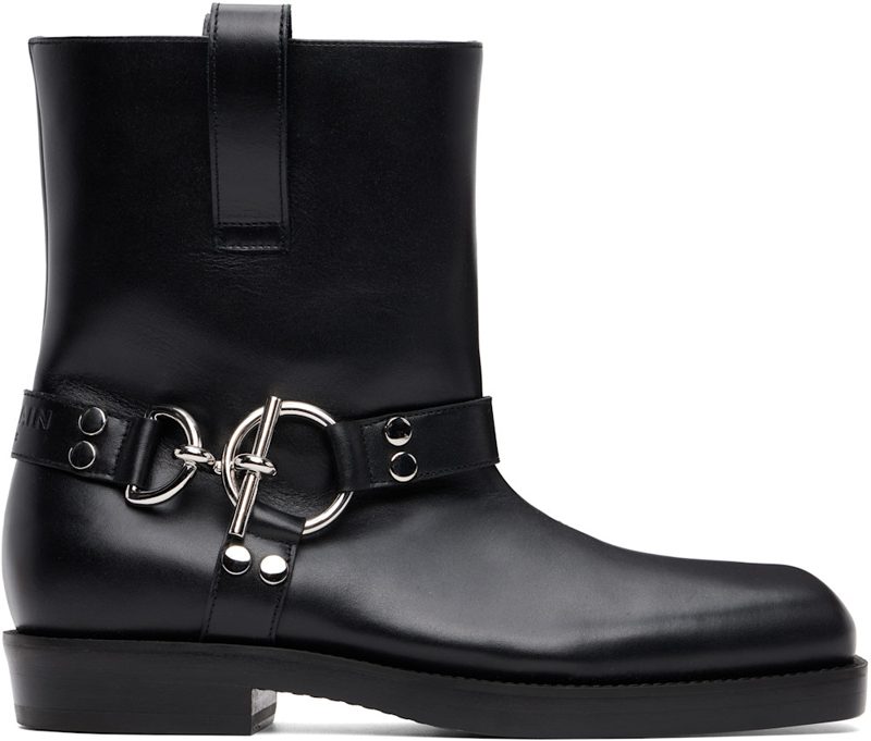 Black T-Bar Calfskin Ankle Boots 262251M228000