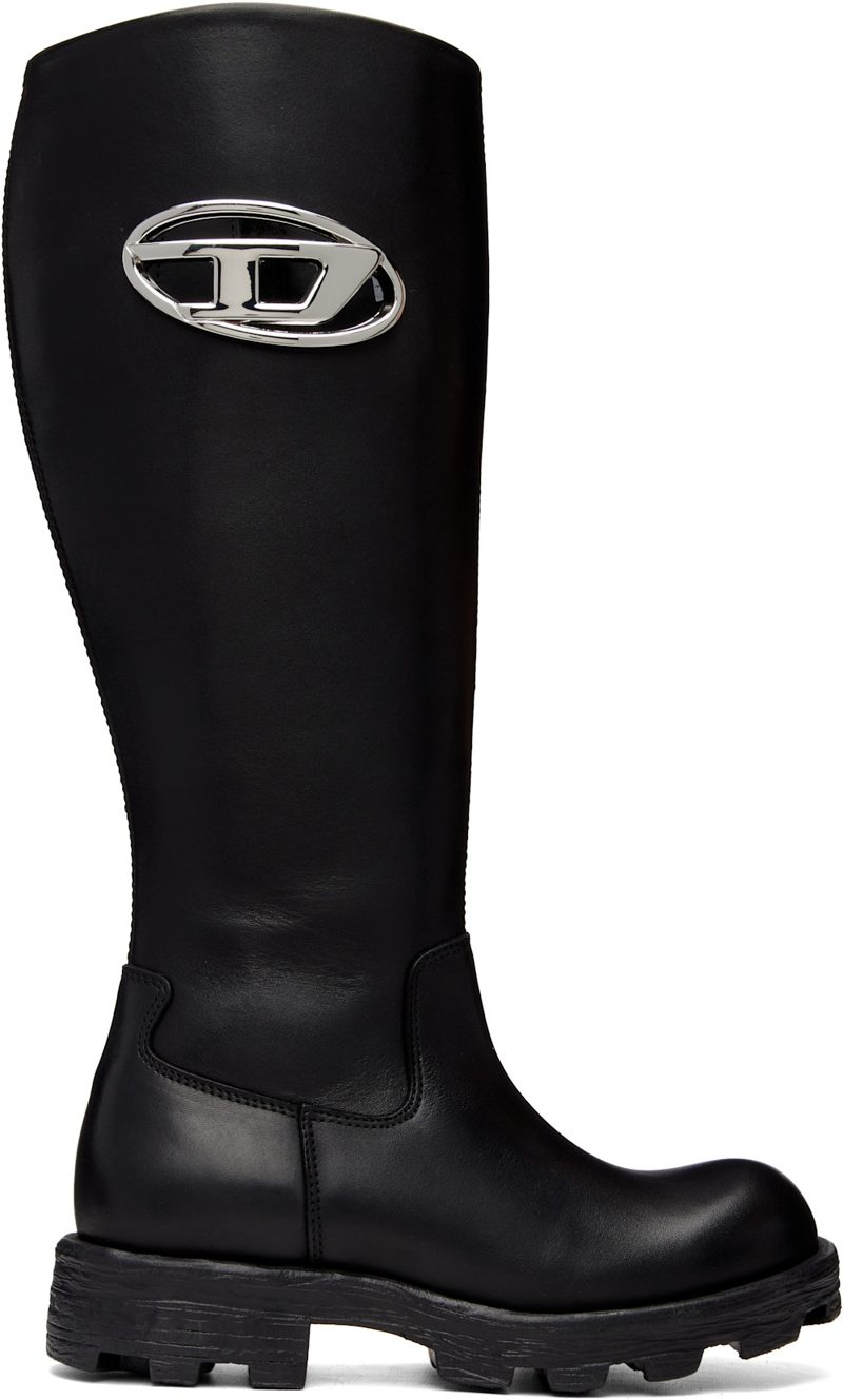 Black D-Hammer-Leather Knee-High Boots 262001F115002