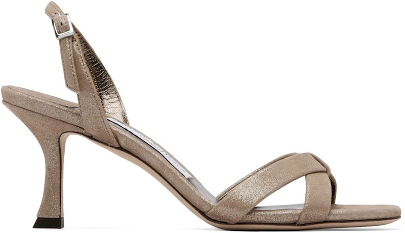 Taupe Elsy 70 Shimmer Suede Heeled Sandals 262528F125004