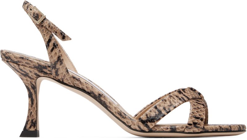 Taupe Elsy 70 Kigali Snake Printed Heeled Sandals 262528F125011