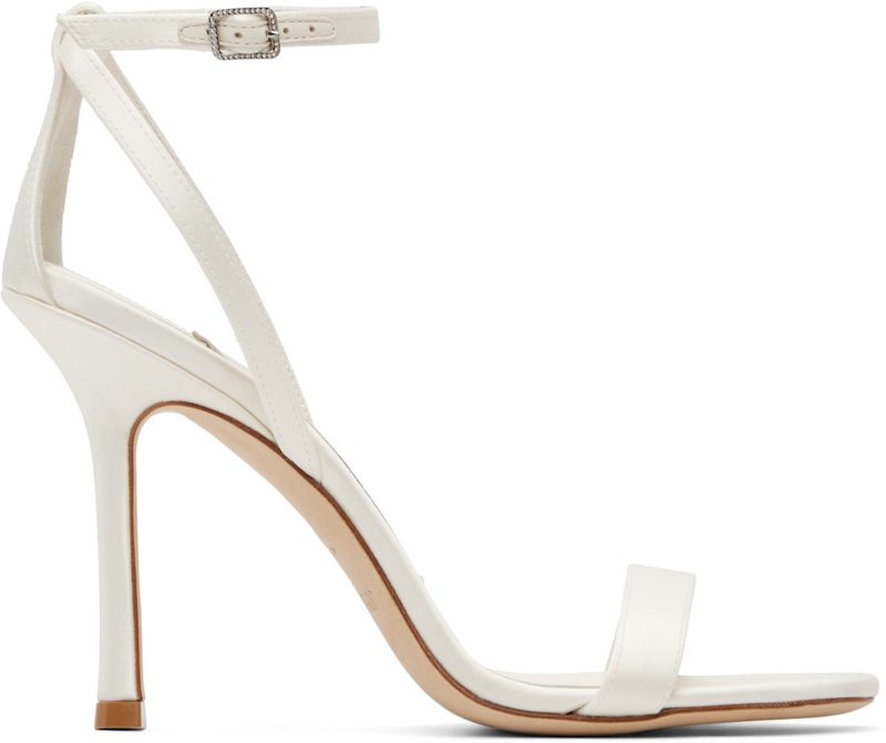White Moza 100 Satin Crystal Buckle Heeled Sandals 262528F125000