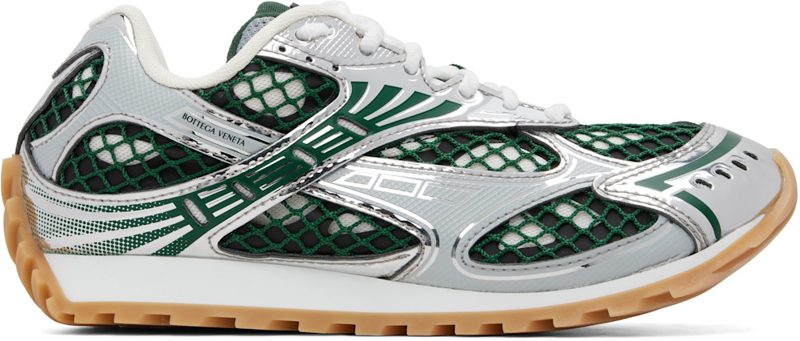 Silver & Green Orbit Sneakers 262798F128004