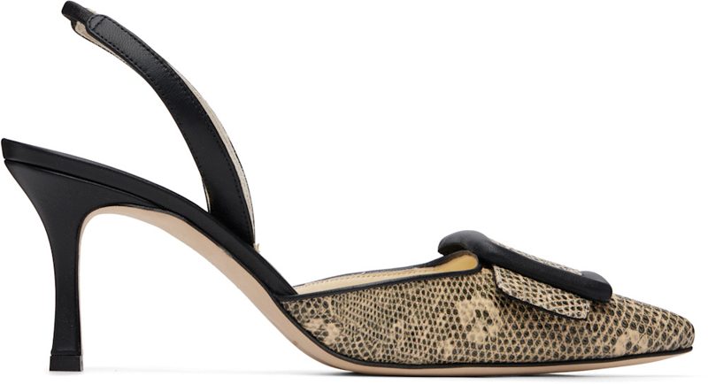 Manolo Blahnik Beige & Black Mayslibi Heels 262140F122020