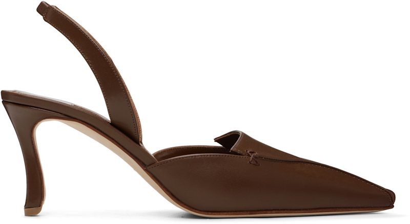 Manolo Blahnik Brown Cleosli Calf Leather Slingback Heels 262140F122018