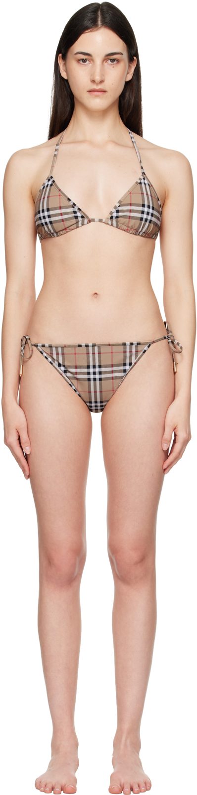 Beige Check Bikini 262376F105000