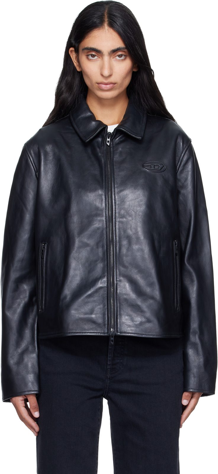 Black Leather Coach Jacket 262001F064004