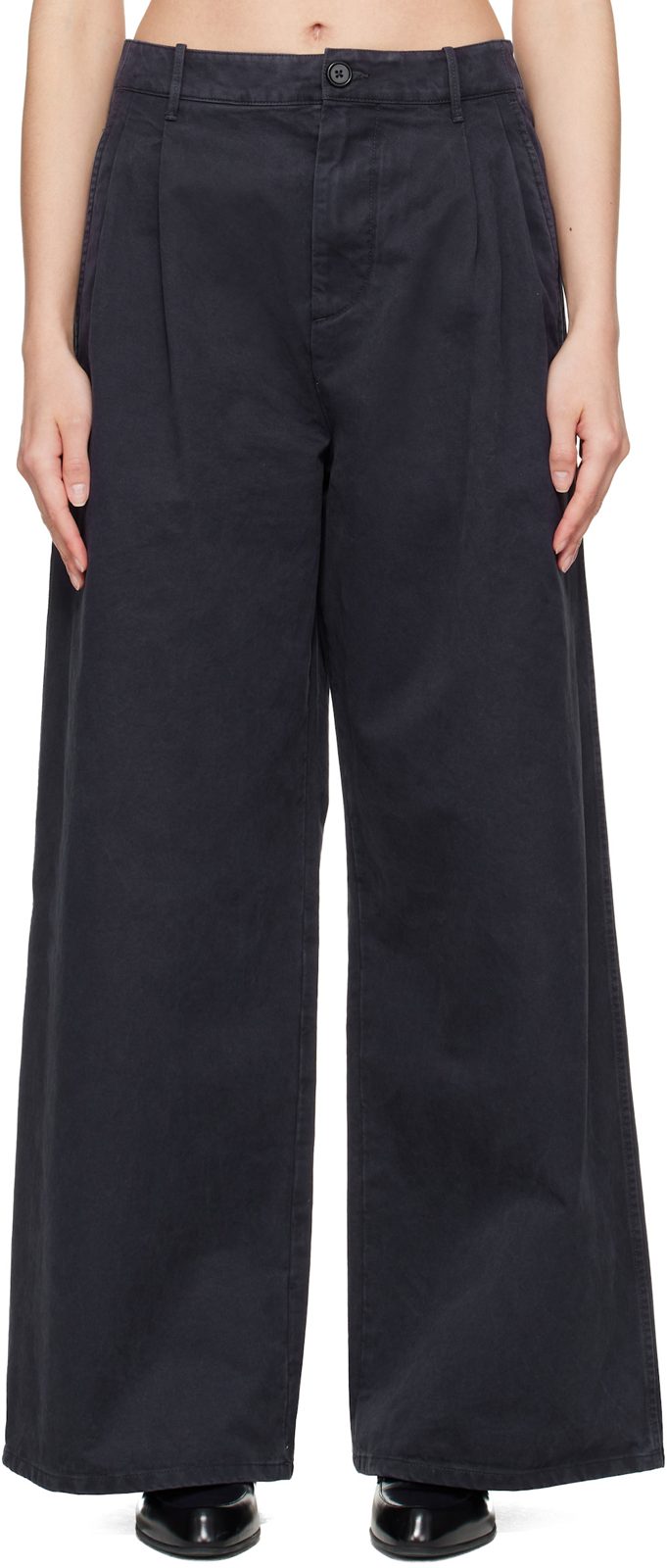 Navy Casual Wide Leg Pleated Trousers 262249F087001