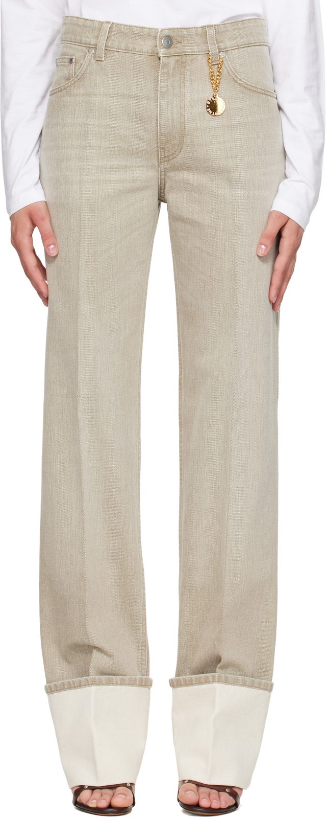 Beige Straight Turn-Up Jeans 262471F069000