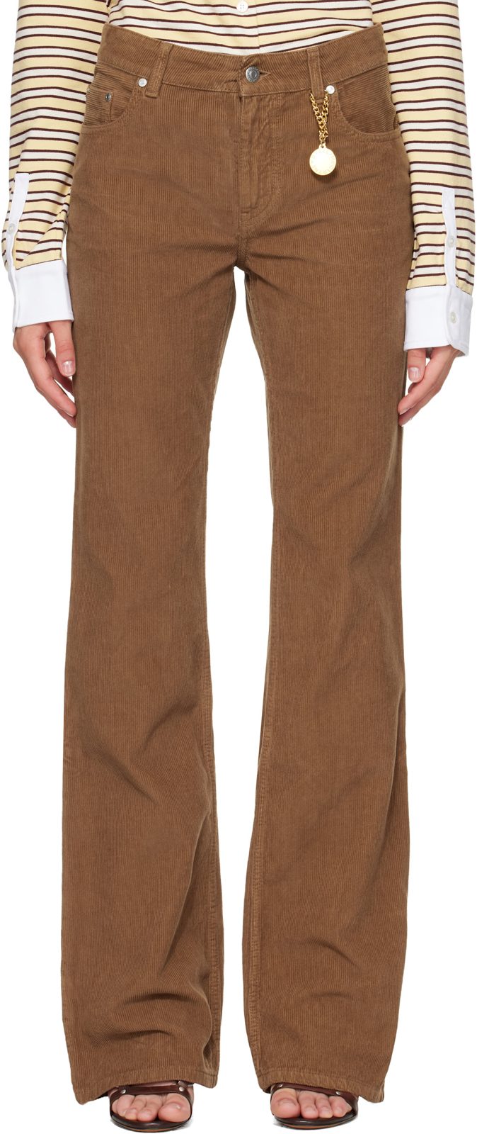 Brown Corduroy Kick Flared Trousers 262471F069003