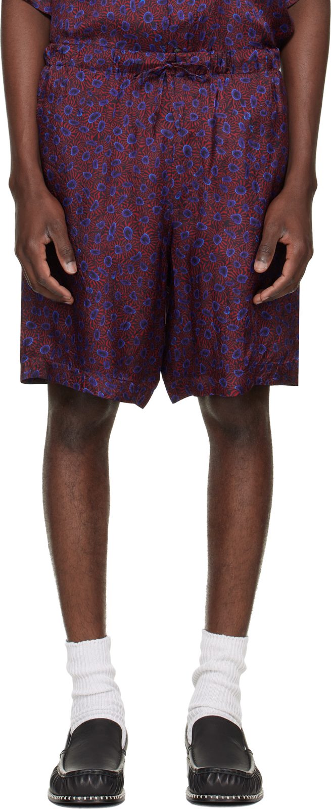 Red & Purple Viscose Shorts 262358M193008