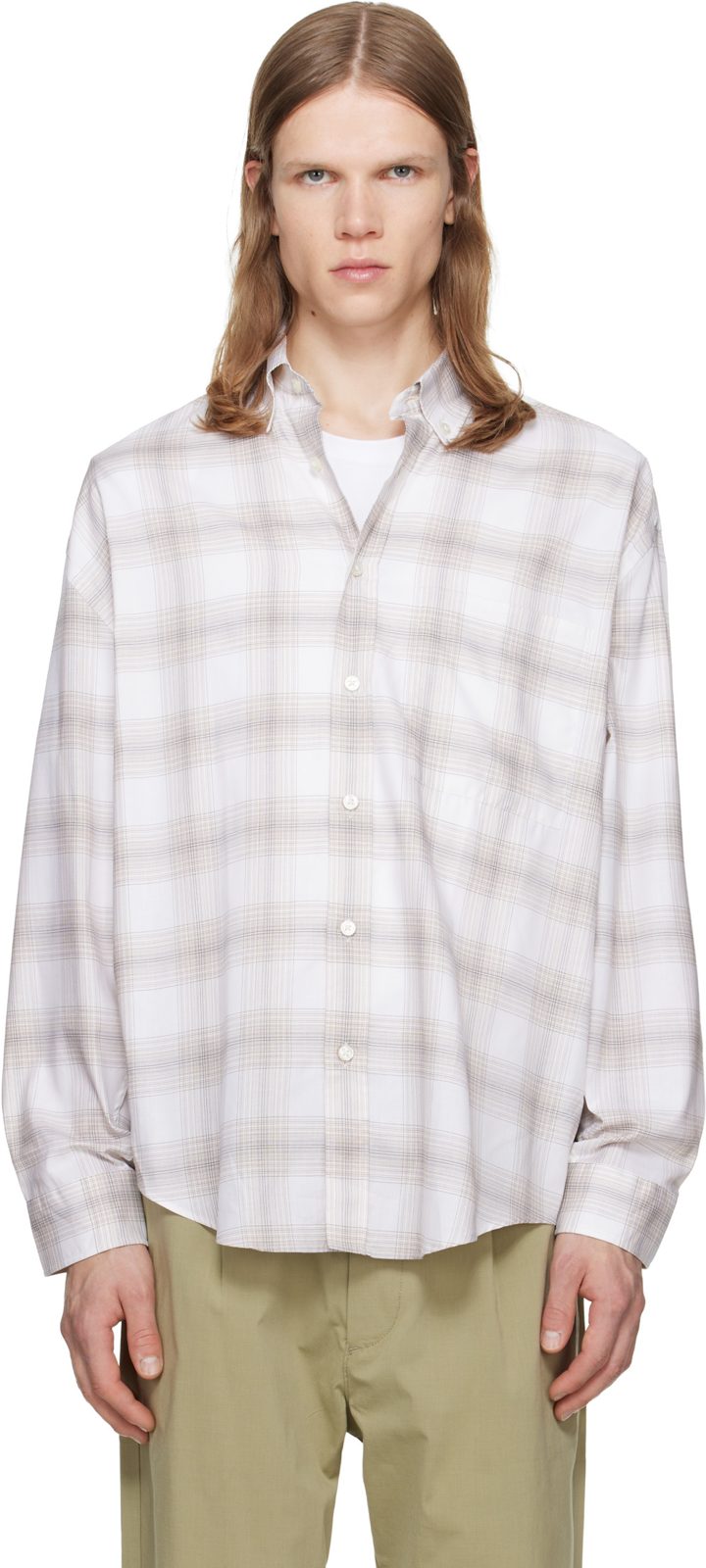 White & Beige Cotton Poplin Shirt 262085M192013