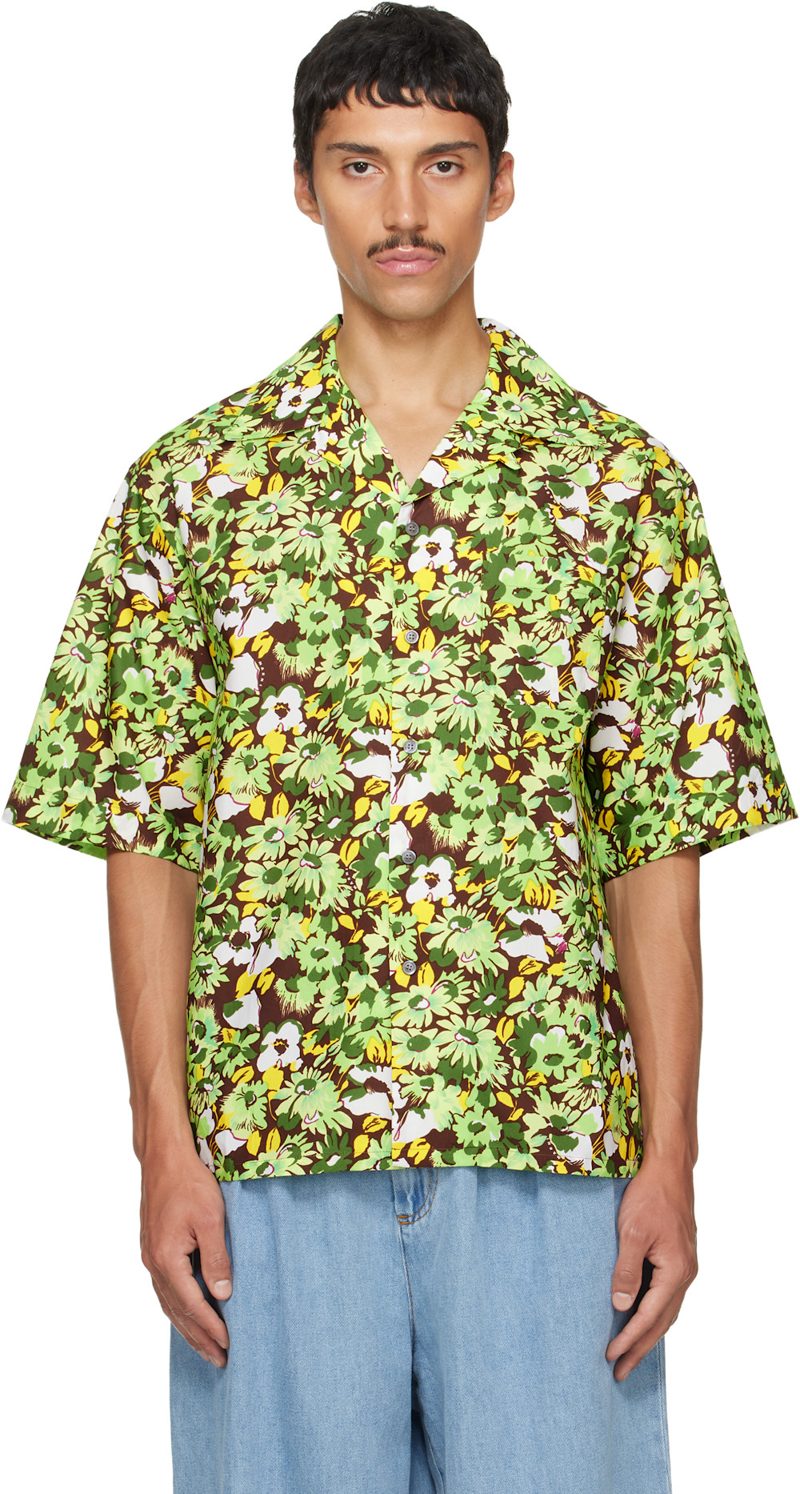 Marni Green Pop Flowers Print Shirt 262379M192012