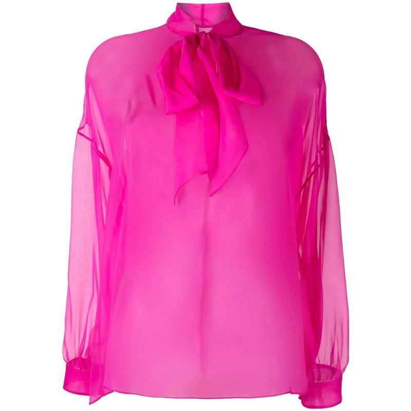 Garavani Garavani Tie-Fastening Sheer Blouse_Pink
