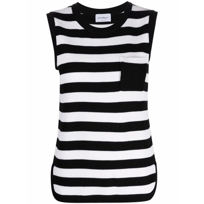 Without Sleeves Round-Neck_Black / White
