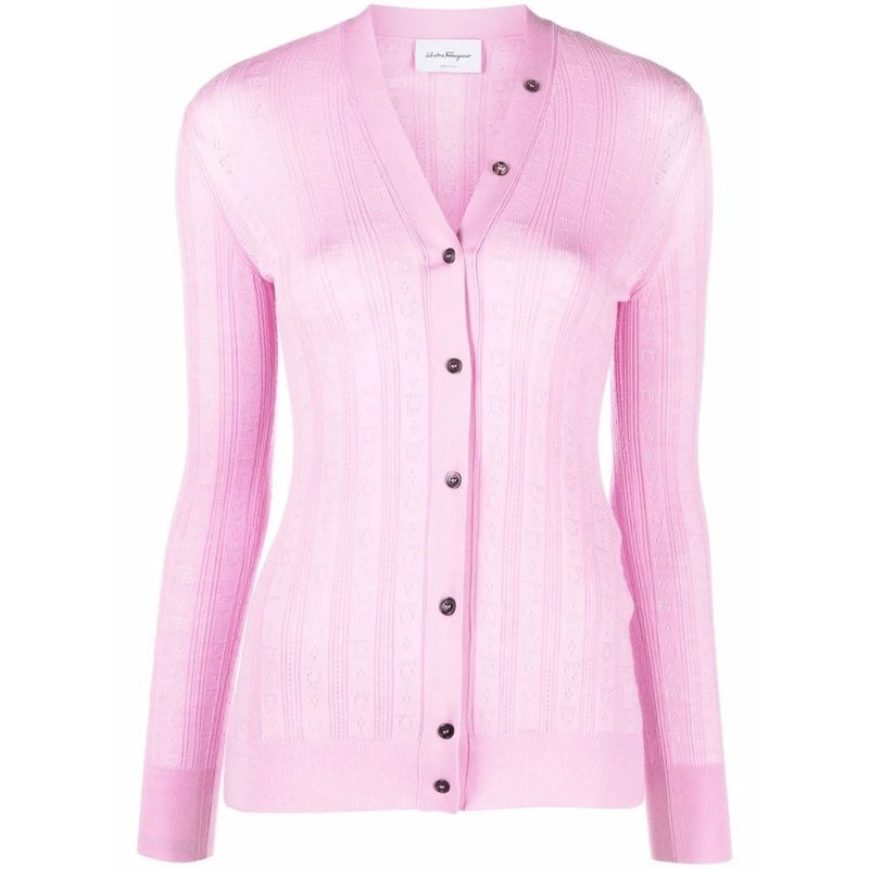 Gancini A-Jour Wool Cardigan_Flamingo