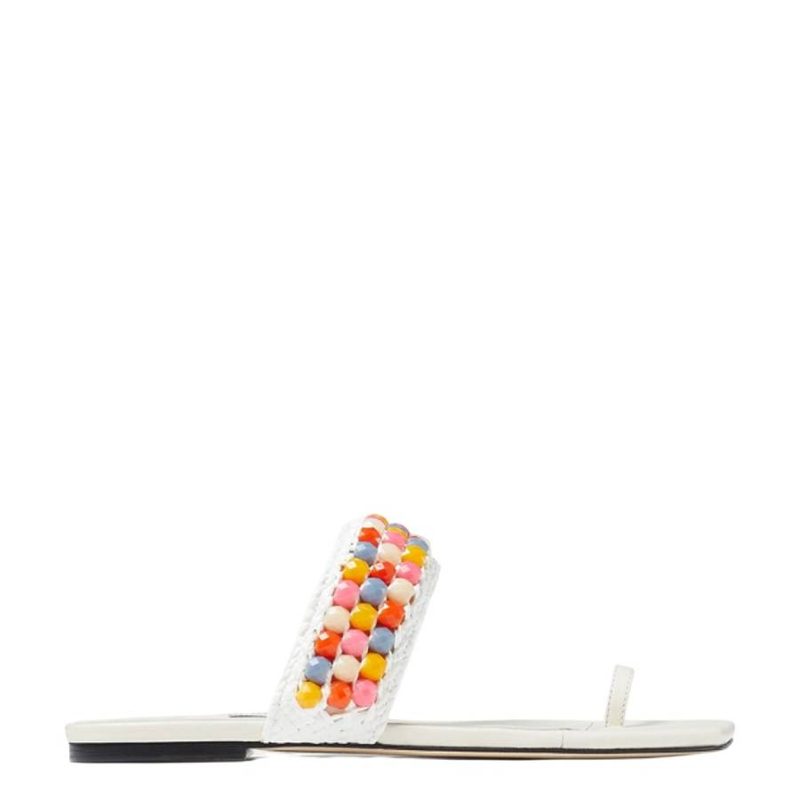 Amoure Flat Embellished Raffia Sandals